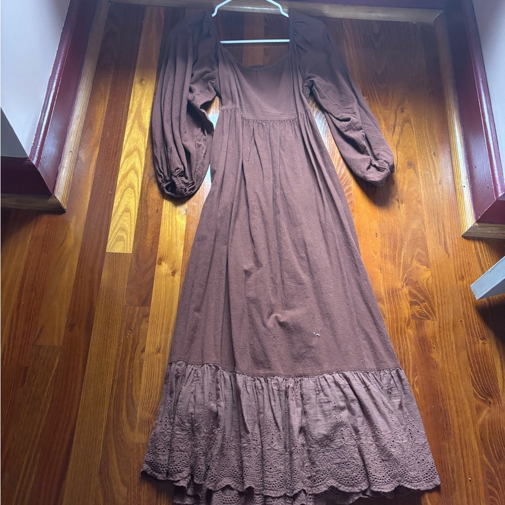 Elegant Long Sleeve Brown Dress